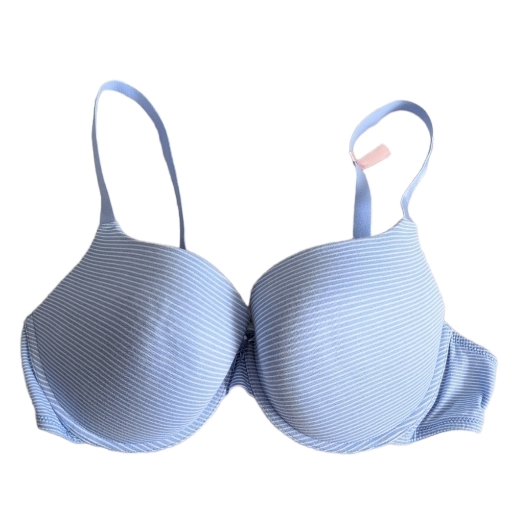 LA vie en rose pastel blue striped push up t shirt bra size 40D B075